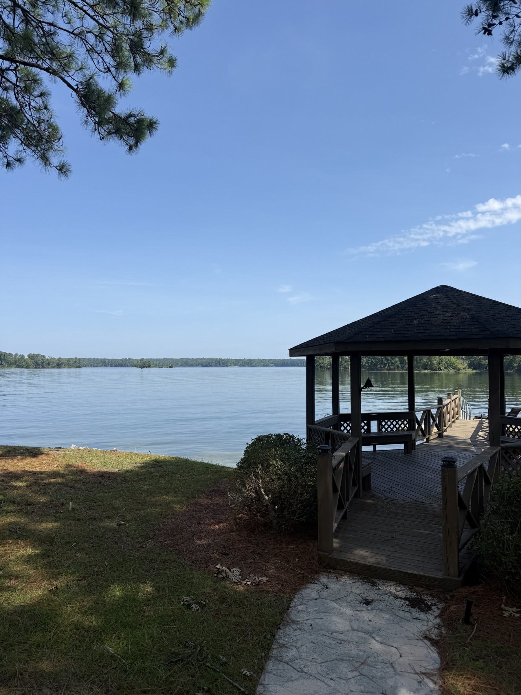A wooden dock and gazebo on Lake Murray near Lexington, South Carolina