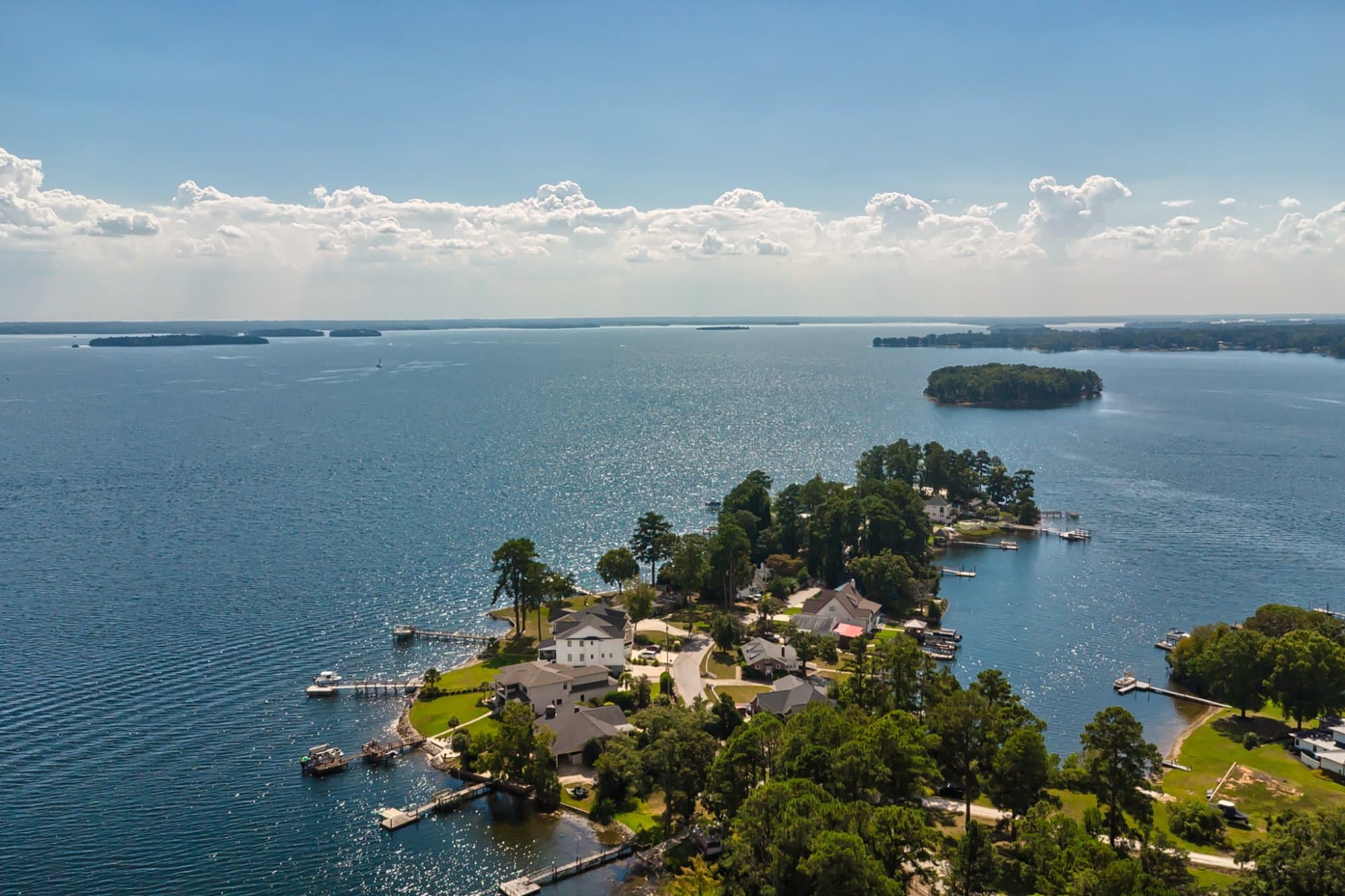 Aerial community docks and islands, Lake Murray, SC