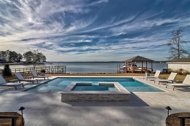 A pool looking at the lake